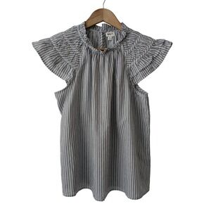 J. Crew Striped Flutter Sleeve Top Size M Blue White Stripe NWT CA403‎